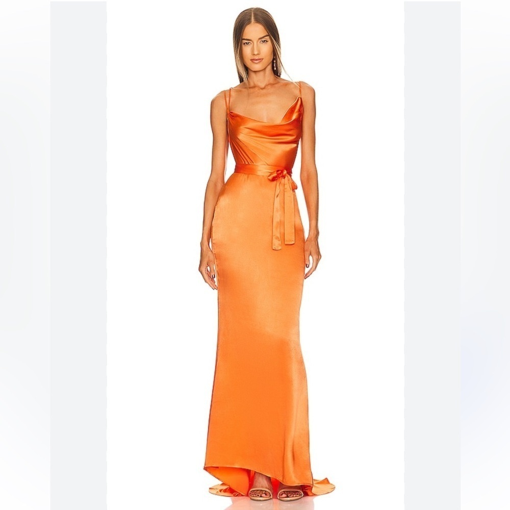 Michael Costello x REVOLVE Tonya Gown Tangerine
Orange satin slip Dress NWT S